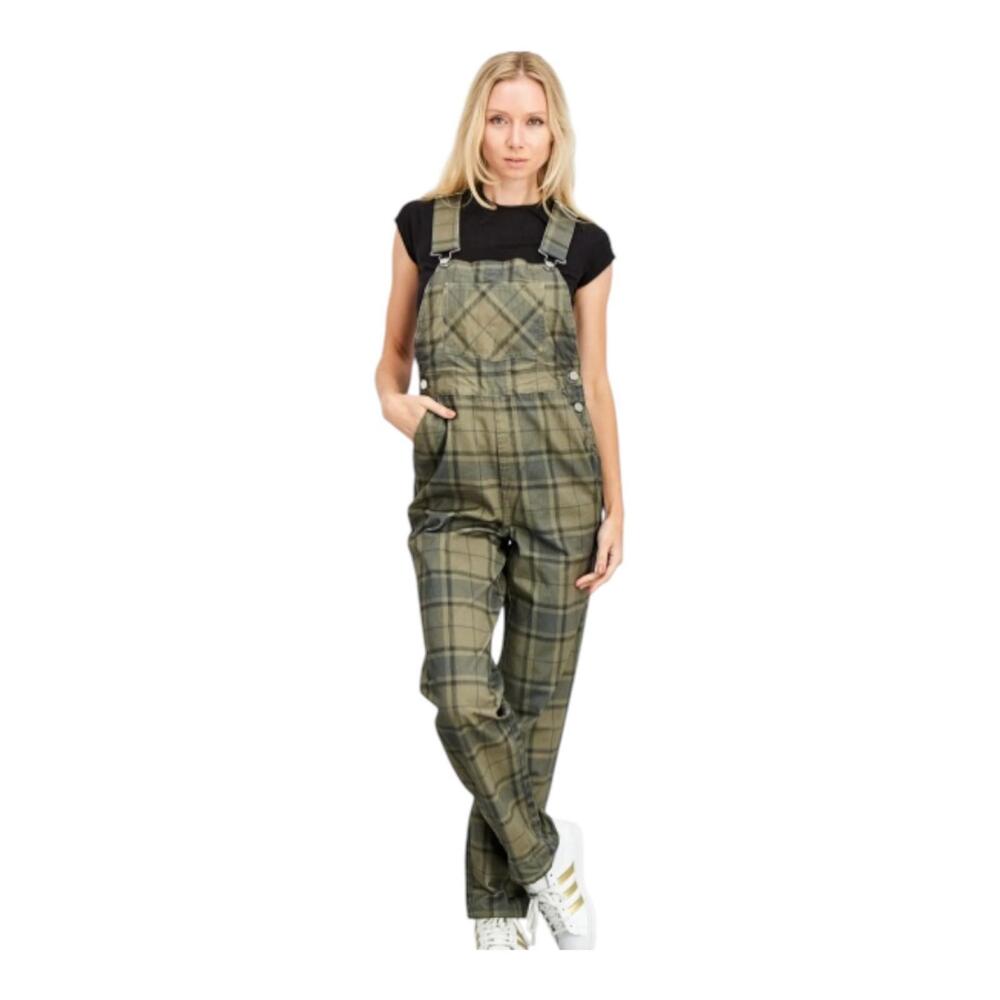 WeWoreWhat Plaid‎ Denim Overalls In Dark Olive Combo Sz XS
